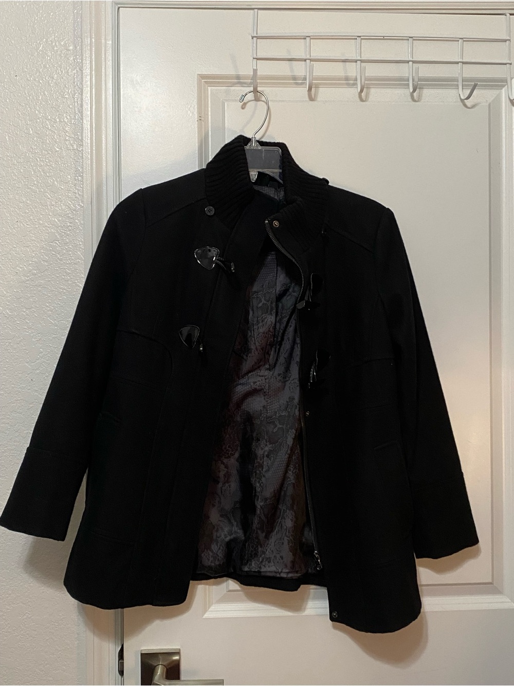 Guess Black Toggle Pea Coat with Ribbed Collar